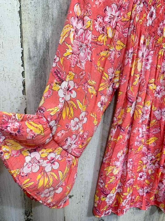 MULTIPLES Tops CORAL Floral Blouse/3/4 RUFFLE SLEEVES/WHT/YELOW FLOWERS