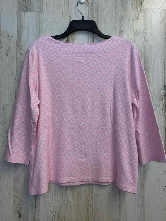 KIM ROGERS Tops Size L PINK/WHITE MEDALION 3/4 LENGTH TOP