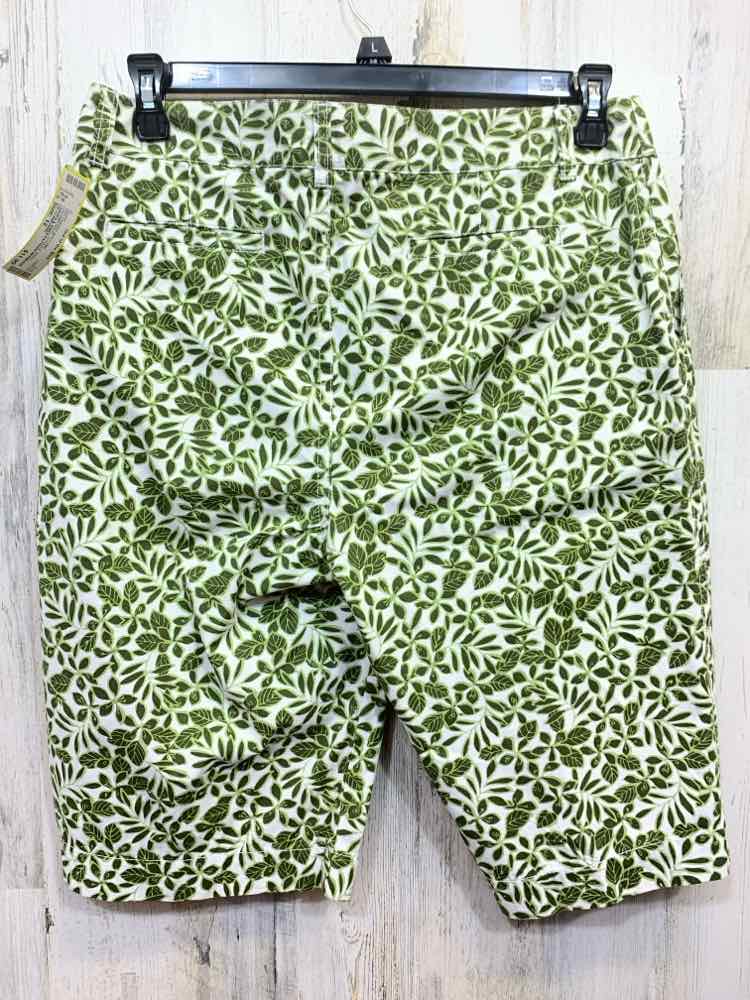 PRE-OWNED Size 12 LIZ CLAIBORNE BOTTOMS CREAM/GREEN LEAVES & VINES Shorts/LEAVES