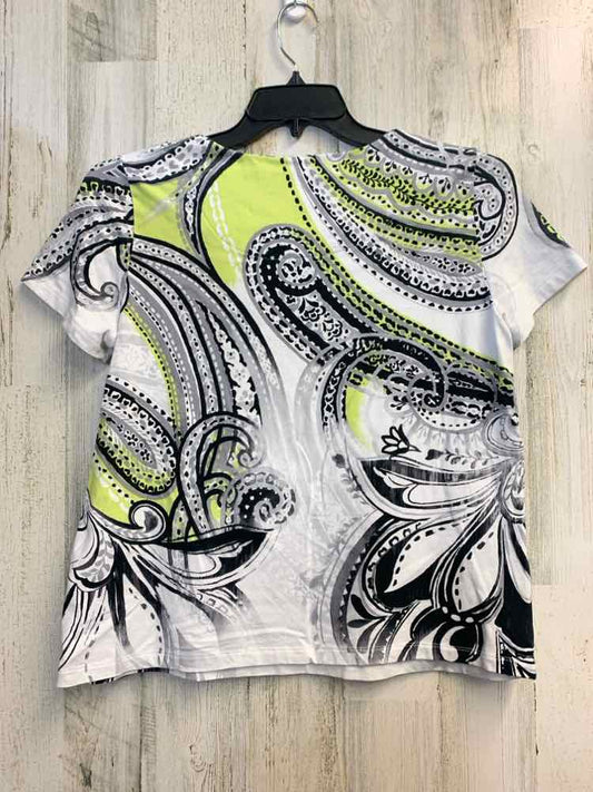 ALFRED DUNNER Tops Size S WHT/BLK/YLOW Paisley SHORT SLEEVES TOP