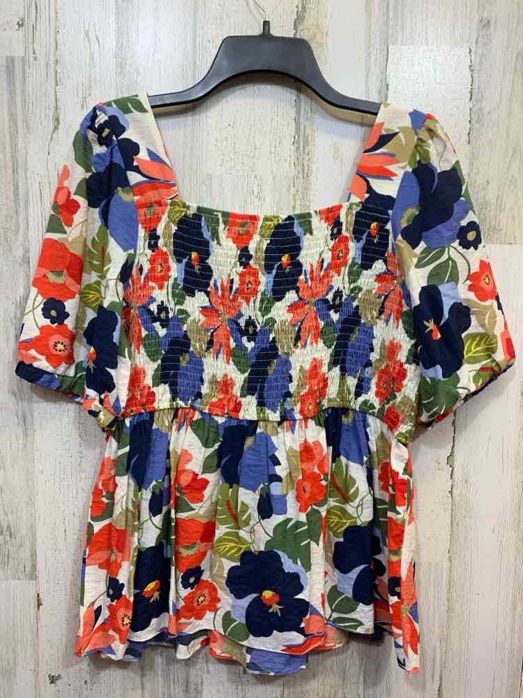 NWT JOY JOY Tops Size L CREAM/GREEN/PEACH/RED/BLUE/OLIVE Floral Blouse/FLORAL 3/