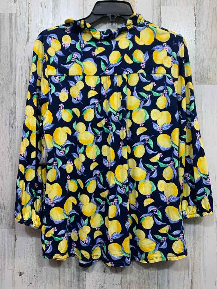 PRE-OWNED KIM ROGERS Tops Size S NAVY/YELL LEMONS Blouse