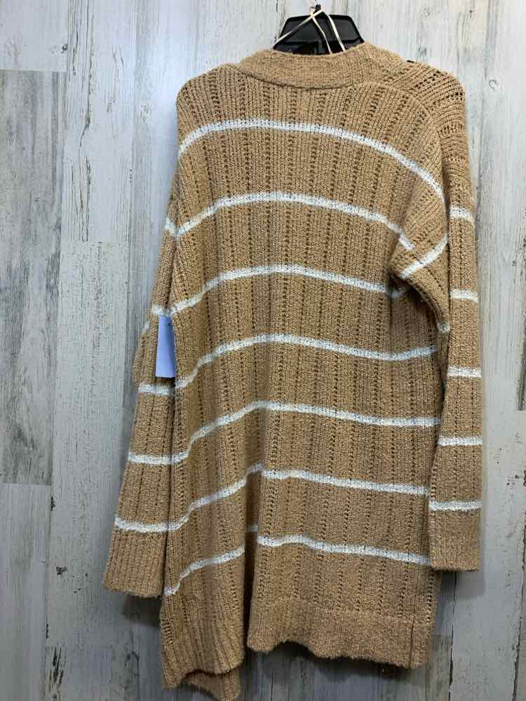 NWT HIPPIE ROSE Tops Size L TAN/WHT Stripe CARDIGAN Cardigan