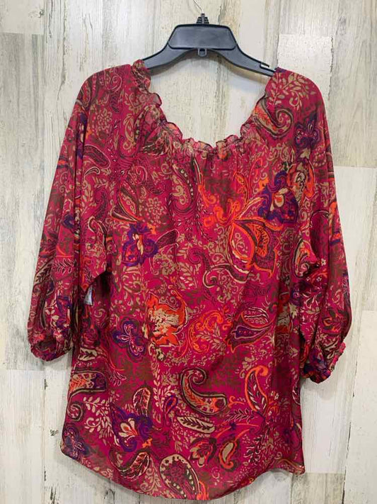 PRE-OWNED CHAPS Tops Size XL DARK PINK FLORAL/PAISLEY LONG SLEEVE TOP/PEASANT SL
