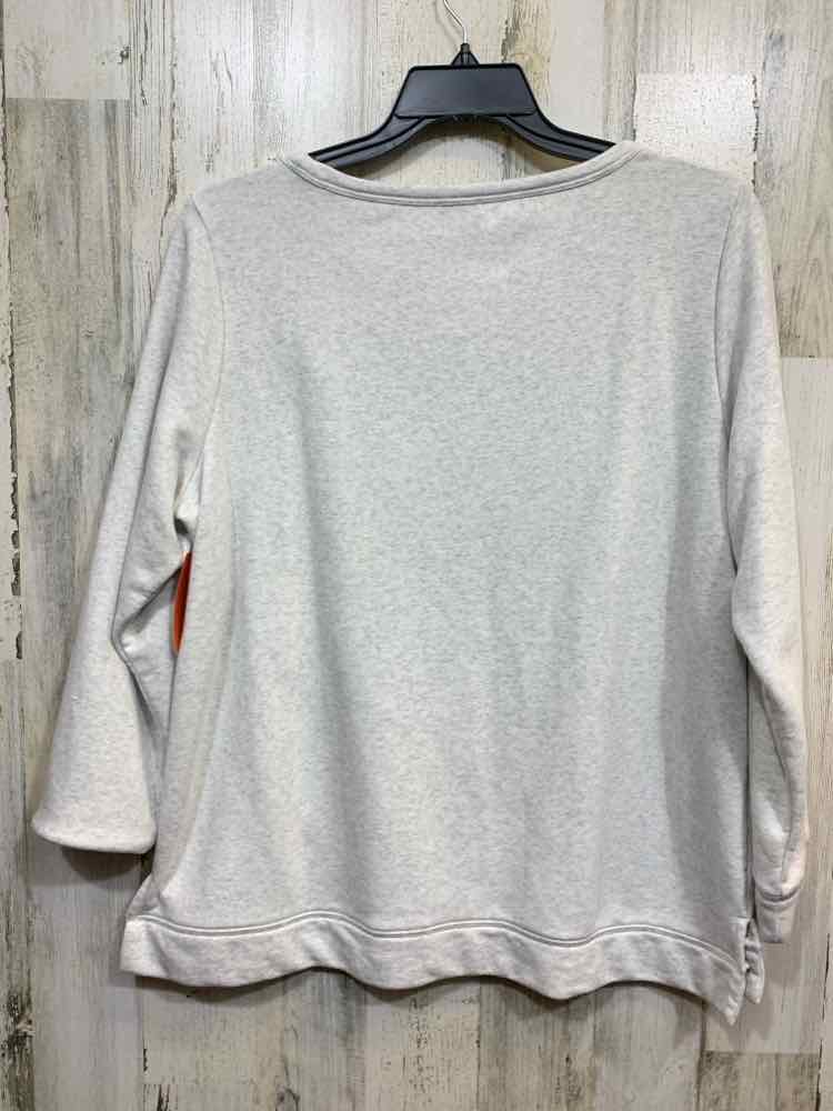 PRE-OWNED TALBOTS Size 1X PLUS SIZES Gray LONG SLEEVE W/PARROTS EMBROIDERY TOP