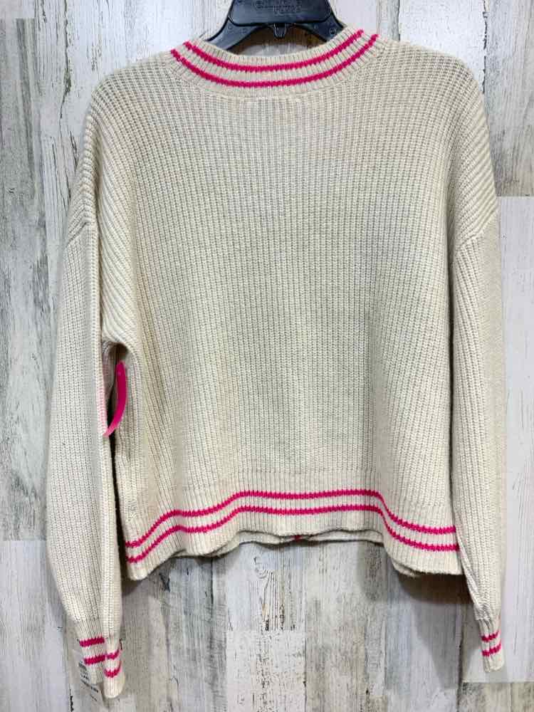 NWT ON 34TH Size L Cream RIB KNIT LONG SLEEVE/BUTTON UP VARSITY STYLE CARDIGAN