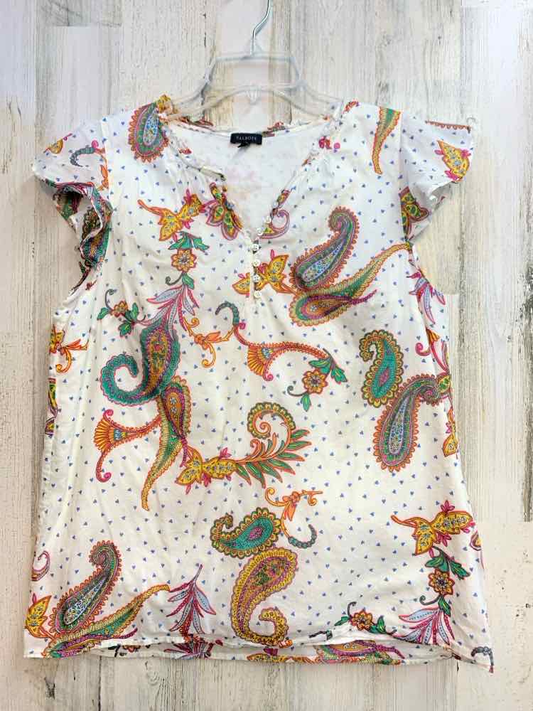 PRE-OWNED TALBOTS Tops Size L WHT/MULTI Paisley CAP SLEEVE TOP