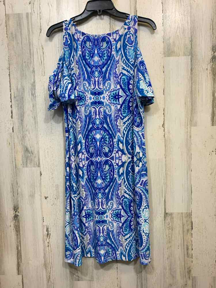 PRE-OWNED MSK Dresses and Skirts Size L SHADES OF BLUE Paisley Dress/OPEN SHOULD