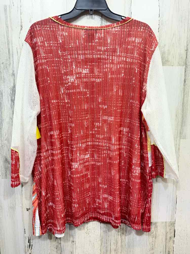PRE-OWNED MULTIPLES PLUS SIZES Size 1X WHITE/RED/AQUA/YELLOW ABSTRACT Blouse/ABS