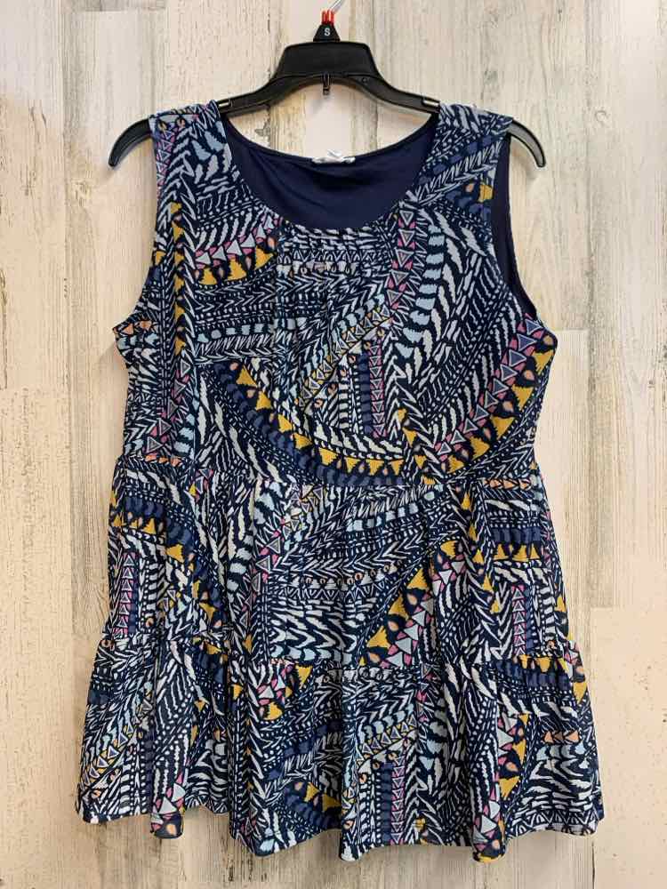 TRIBAL JEANS Tops Size PS NAVY/YEL/WHT/PINK Geometric SLEEVELESS TOP