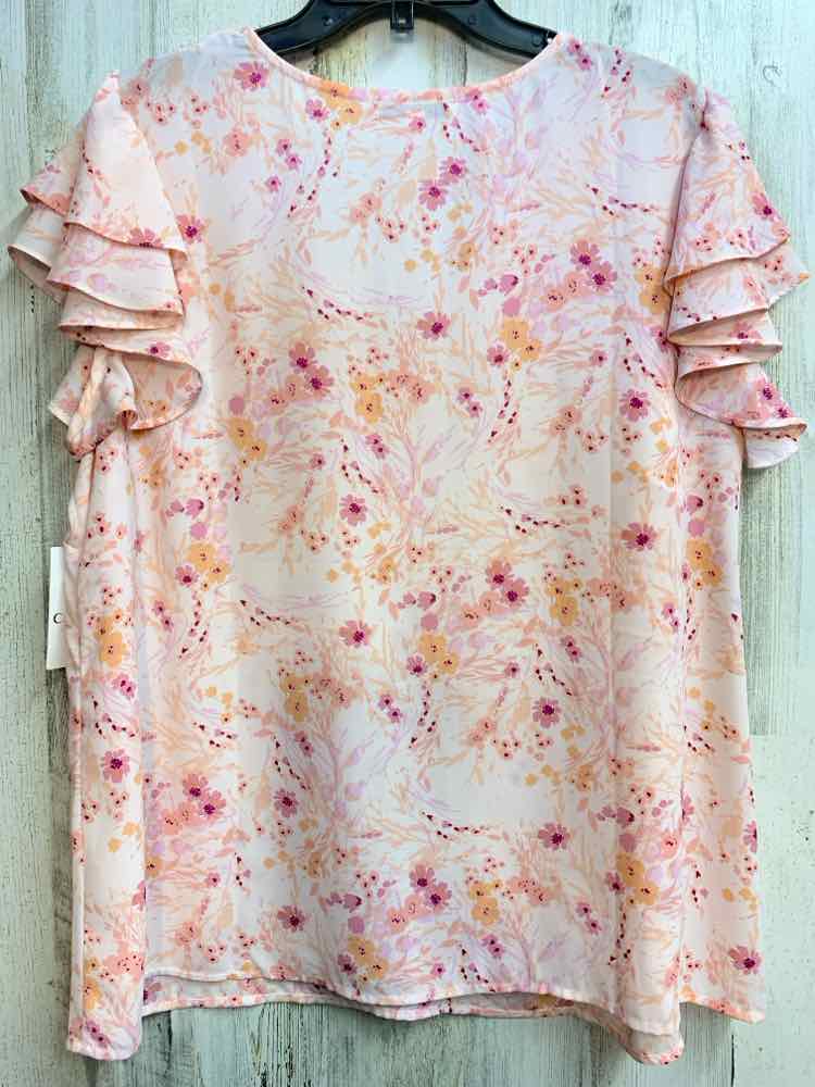 NWT CHAUS PLUS SIZES Size 2X Pink Floral RUFFLE SLEEVE TOP