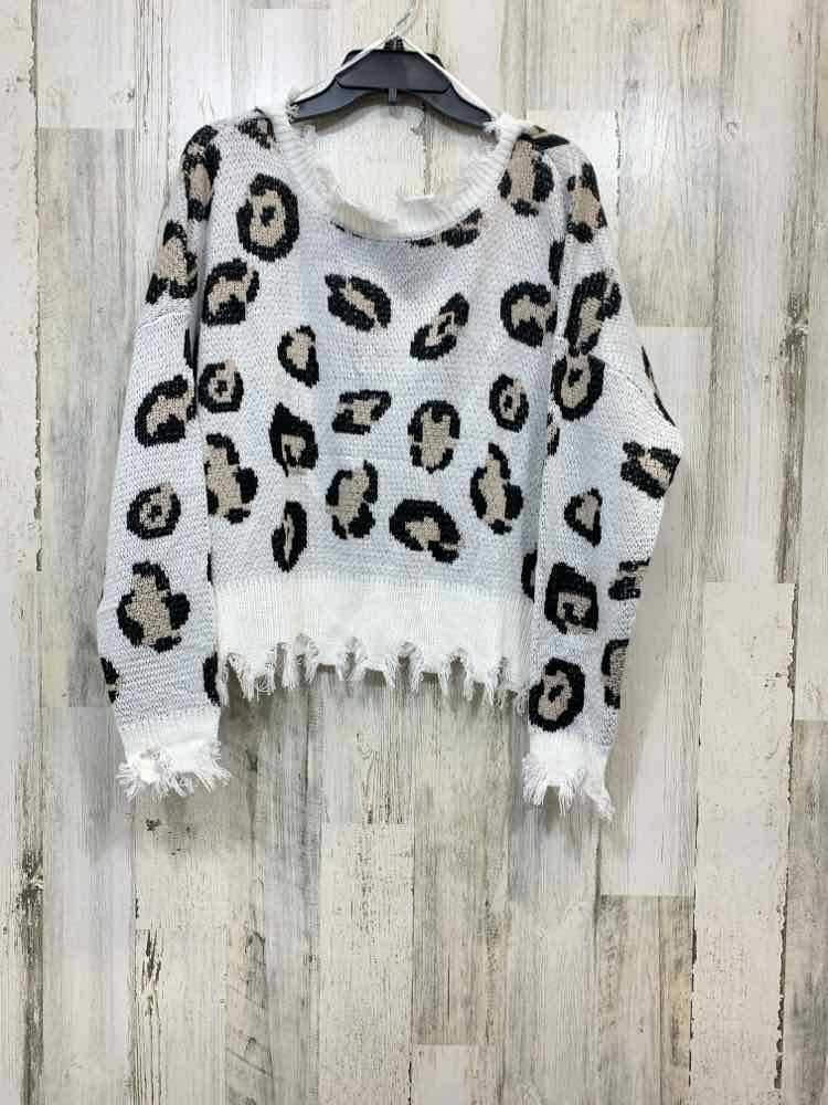 PRE-OWNED MIRACLE Tops Size S/M WHT/BGE/BLK CHEETAH SWEATER Sweater/WHT/BGE/BLK