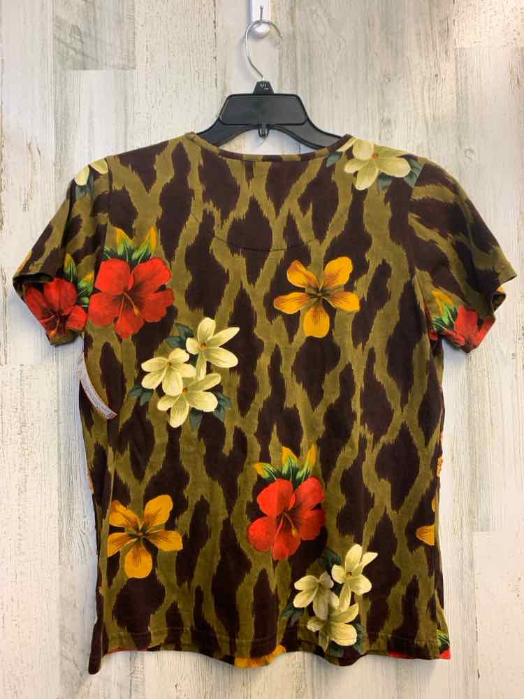 PRE-OWNED KAREN SCOTT Tops Size M BRN/GRN Floral SHORT SLEEVES TOP