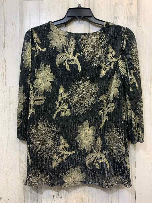 SAPPHIRE Tops Size M BLK/GOLD Floral 3/4 LENGTH TOP
