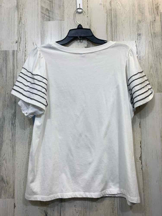 CATO Tops Size L WHT/BLK FLUTTER TOP