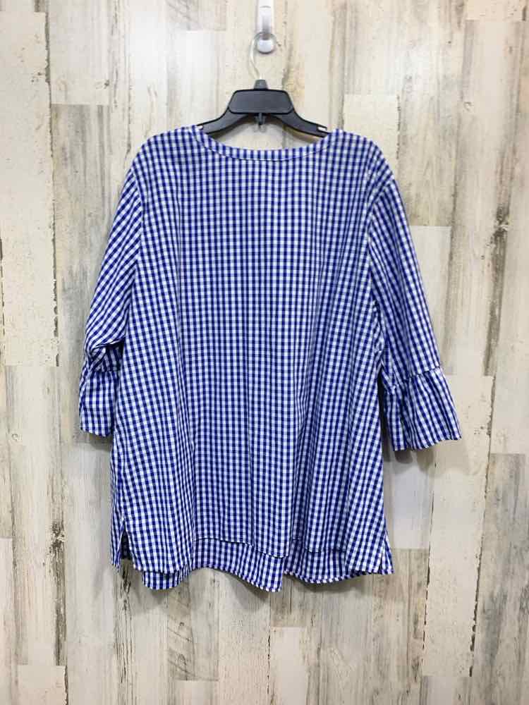 PRE-OWNED SIGNATURE COLLECTION PLUS SIZES Size 3X BLUE/WHITE/YELLOW/GREEN Blouse