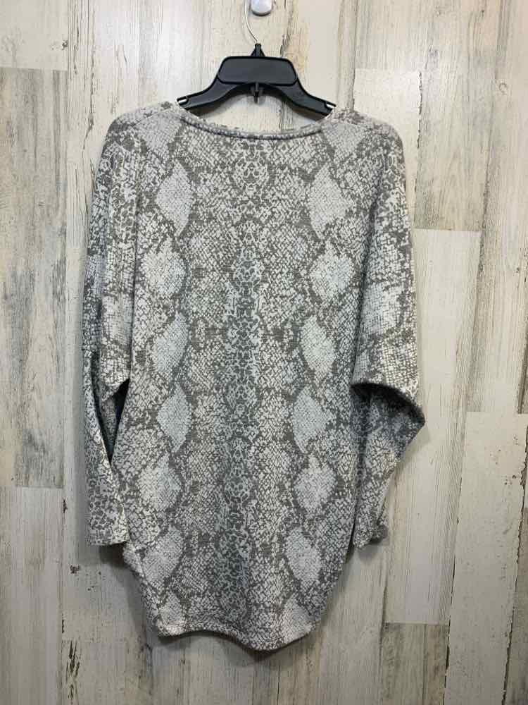 PRE-OWNED WHITE HOUSE Tops Size L TAN/WHT SNAKE PRINT BAT SLEEVES TOP/3/4 SLEEVE