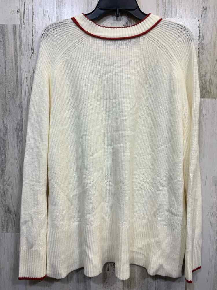 NWT A NEW DAY Tops Size XXL Cream LONG SLEEVE/BURGUNDY TRIM/HEART EMBROI Sweater