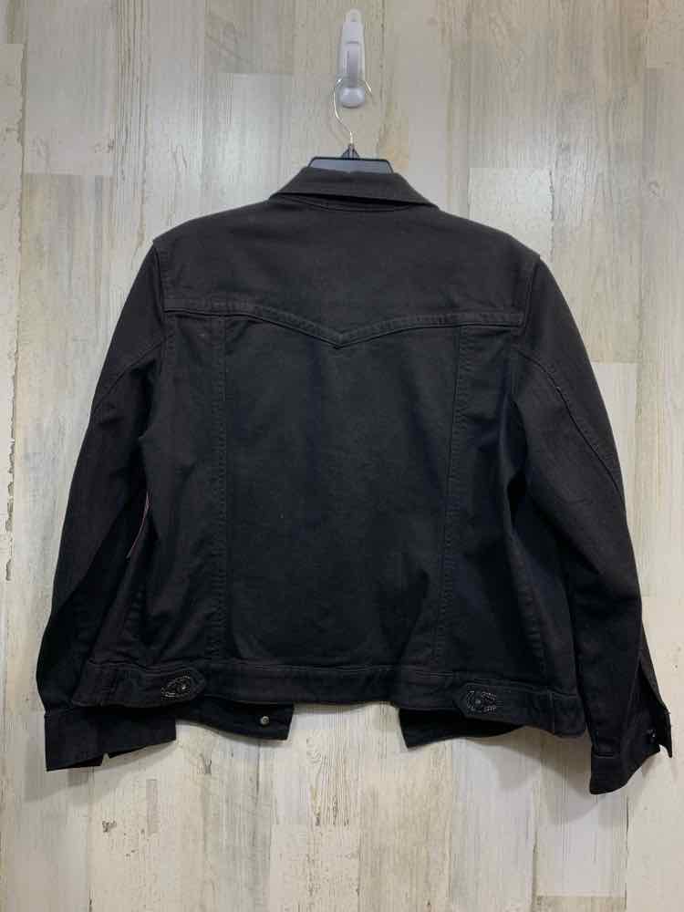 CHICO'S/BLACK DENIM JACKET W/ EMBELLISHED POCKET FLAPS