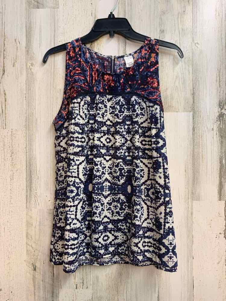 DESIGN RECIPE Tops Size L NAVY/WHT/PINK BATIK SLEEVELESS TOP