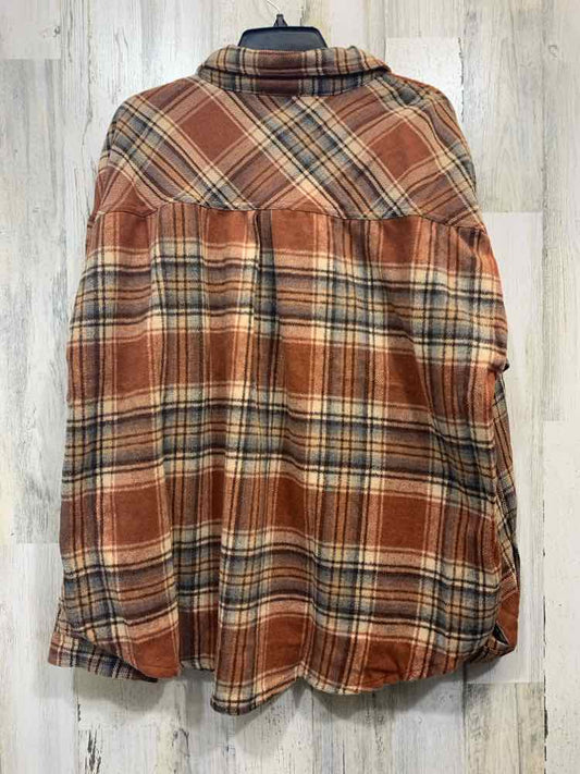 NWT UMGEE Tops Size L LGHT/DARK BROWN & GRAY Plaid BUTTON DOWN Shirt/PLAID BUTTO