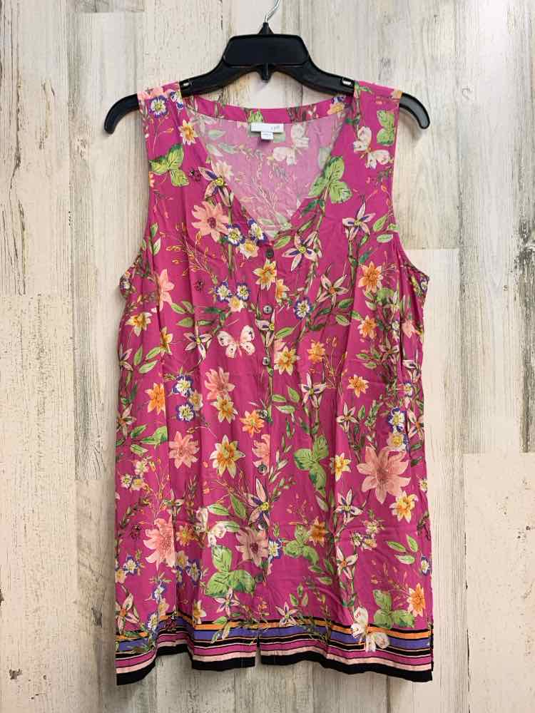 J JILL Tops Size L HT PINK/YELL/ORN Floral SLEEVELESS Shirt