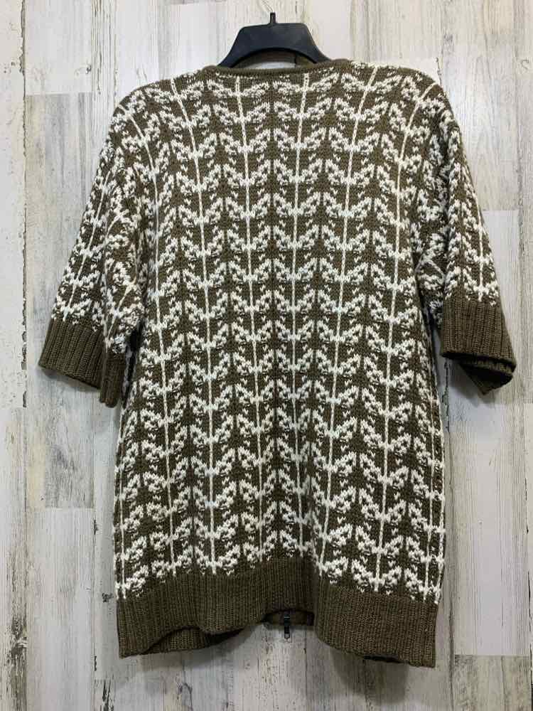 PRE-OWNED CHICO'S Tops Size 1 WHT/BRN SHORT SLEEVES ZIP UP KNIT Cardigan