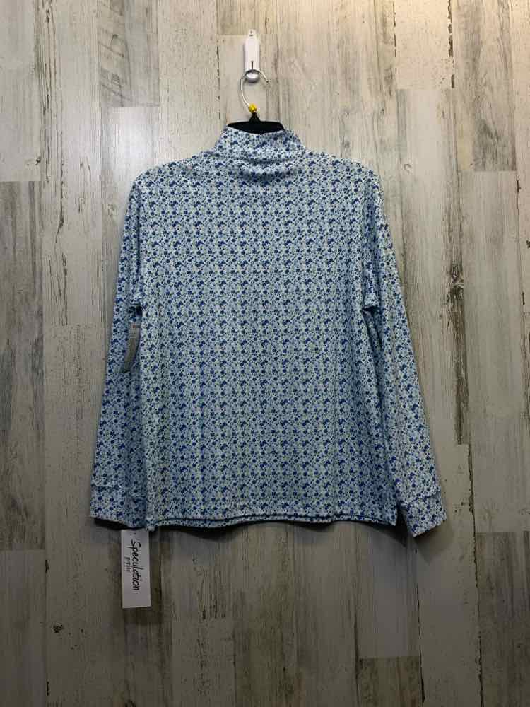 PRE-OWNED SPECULATION Tops Size PL WHITE/BLUE/GREEN FLOWERS TURTLENECK TOP/WHITE