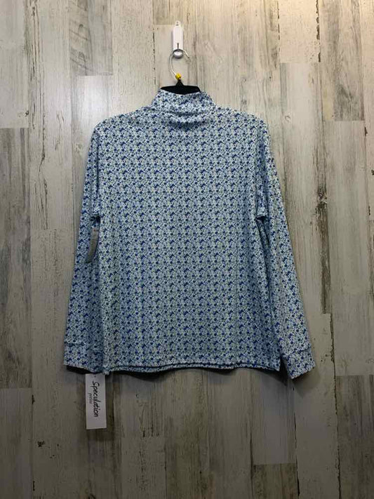 PRE-OWNED SPECULATION Tops Size PL WHITE/BLUE/GREEN FLOWERS TURTLENECK TOP/WHITE