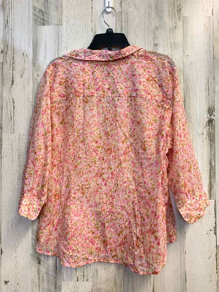 TALBOTS Tops Size 16W PINK/CREAM Floral 3/4 LENGTH Shirt