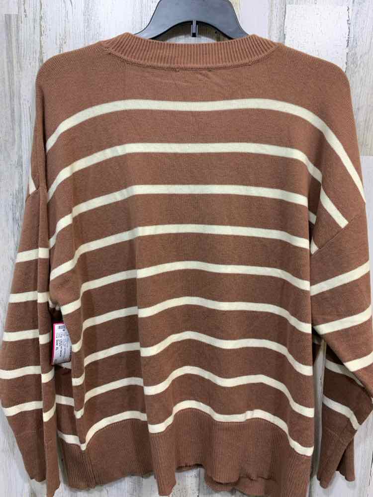NWT ON 34TH Size XL Tops WHT/BRN Stripe LONG SLEEVES SWEATER