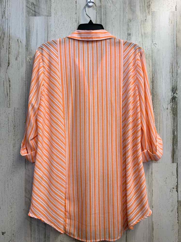 CHICOS Tops Size 2 org/wht Stripe 3/4 LENGTH Shirt