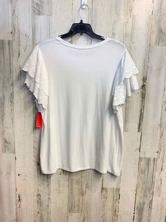 PRE-OWNED CATO Tops Size 18/20 White Solid SHORT SLEEVES/WHITE SHORT SLEEVE W/ E