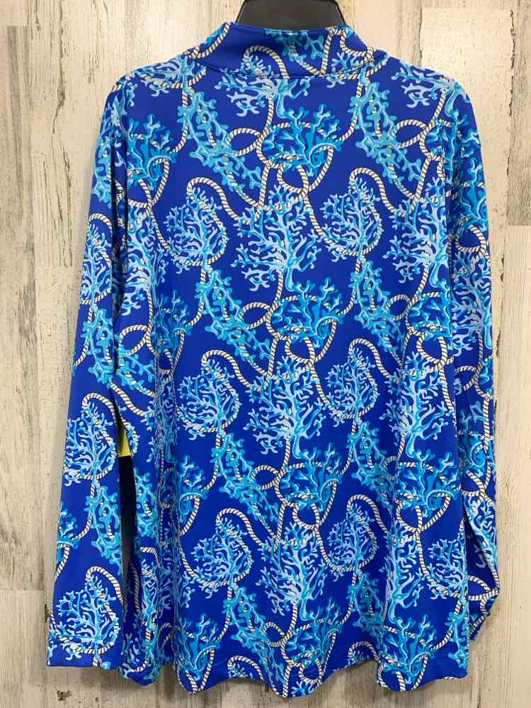 PRE-OWNED LULU B Tops Size L WHT/BLU/AQUA CORAL REEF LONG SLEEVE PULL OVER