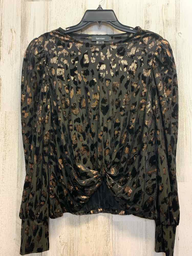 NWT KAREN KANE Tops Size S BLK/COPPER LEOPARD LONG SLEEVES TOP