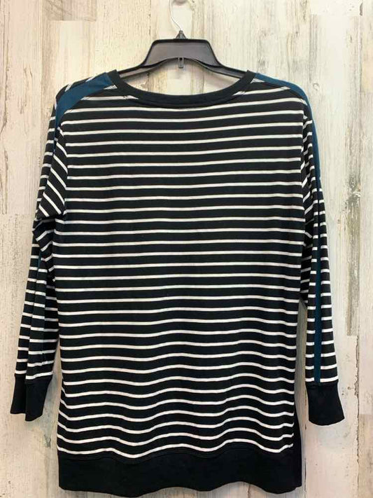 CHICOS Tops Size 1 BLK/WHT/TEAL Stripe LONG SLEEVES TOP