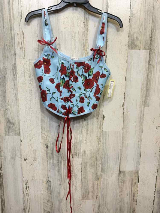 NWT ADORE ME Tops Size M LIGHT BLU/RED Floral CORSET Blouse/FLORAL CORSET