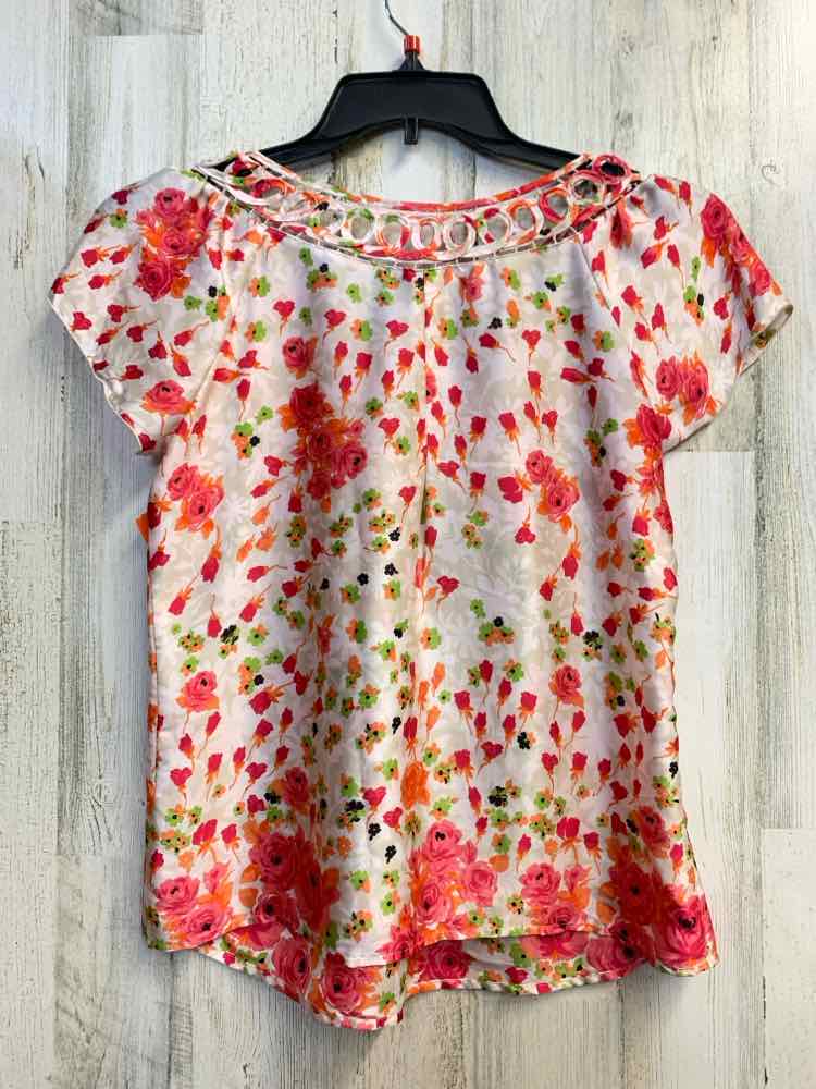 NEW DIRECTIONS Tops Size PS HT PINK/CRM/LIME/ORG ROSES CAP SLEEVE TOP