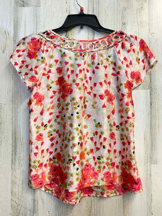 NEW DIRECTIONS Tops Size PS HT PINK/CRM/LIME/ORG ROSES CAP SLEEVE TOP