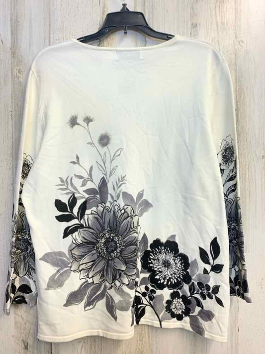 PRE-OWNED ALFRED DUNNER Tops Size L WHT/BLK Floral LONG SLEEVES TOP