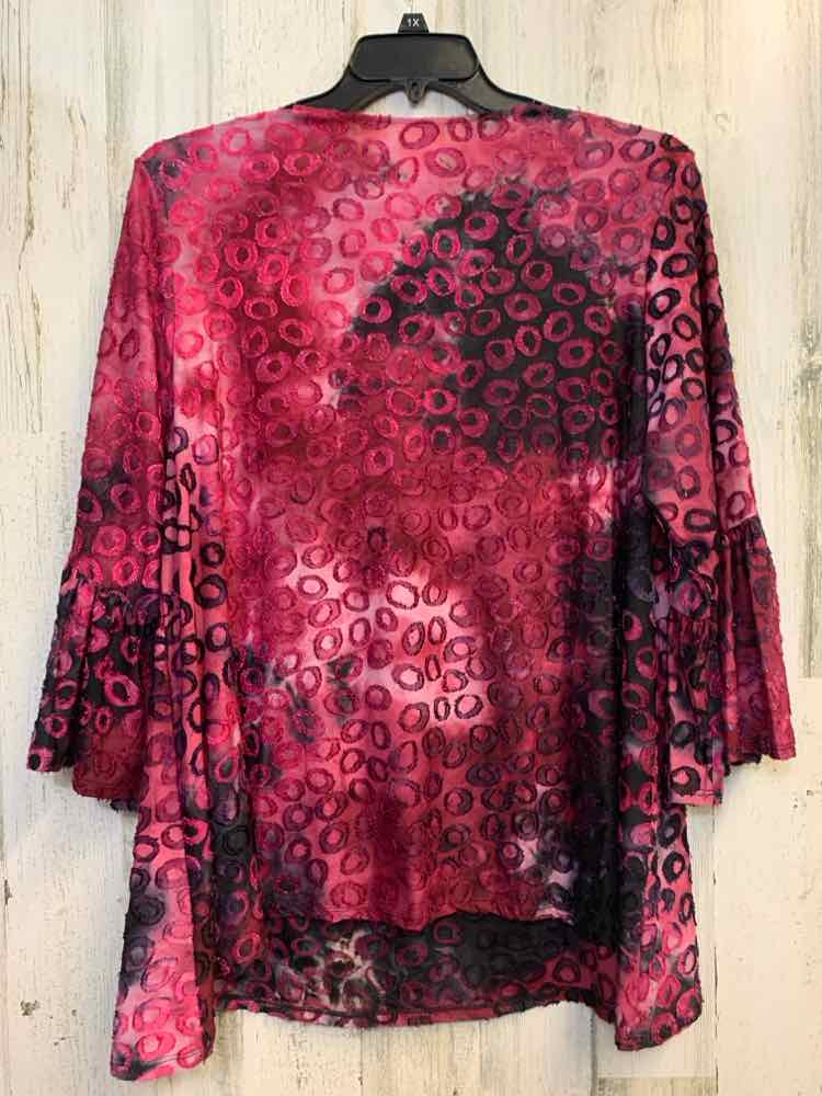 RUBY RD PLUS SIZES Size 1X MAROON/BLK CIRCLES FLARE CUFFS TOP