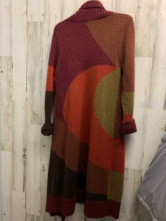 PRE-OWNED CHICO'S Tops Size 1 PURPLE/ORANGE/TAN STRIPES CARDIGAN Cardigan/PURPLE/