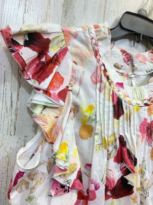 PRE-OWNED FAIR HOPE Tops Size M WHT/YELLW/PINK/GRN Floral RUFFLES Blouse/FLORAL