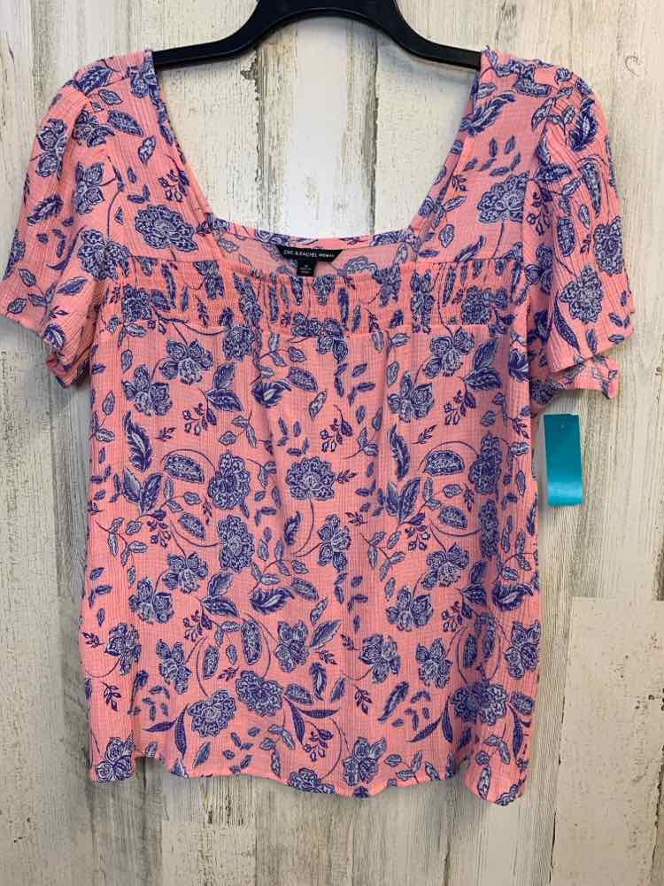 PRE-OWNED ZAC&RACHEL PLUS SIZES Size 1X PINK/BLUE Floral SHORT SLEEVES TOP
