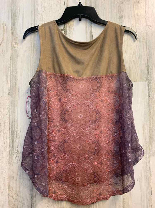 CATO Tops Size M TAN/RUST/BLU Lace SLEEVELESS Shirt