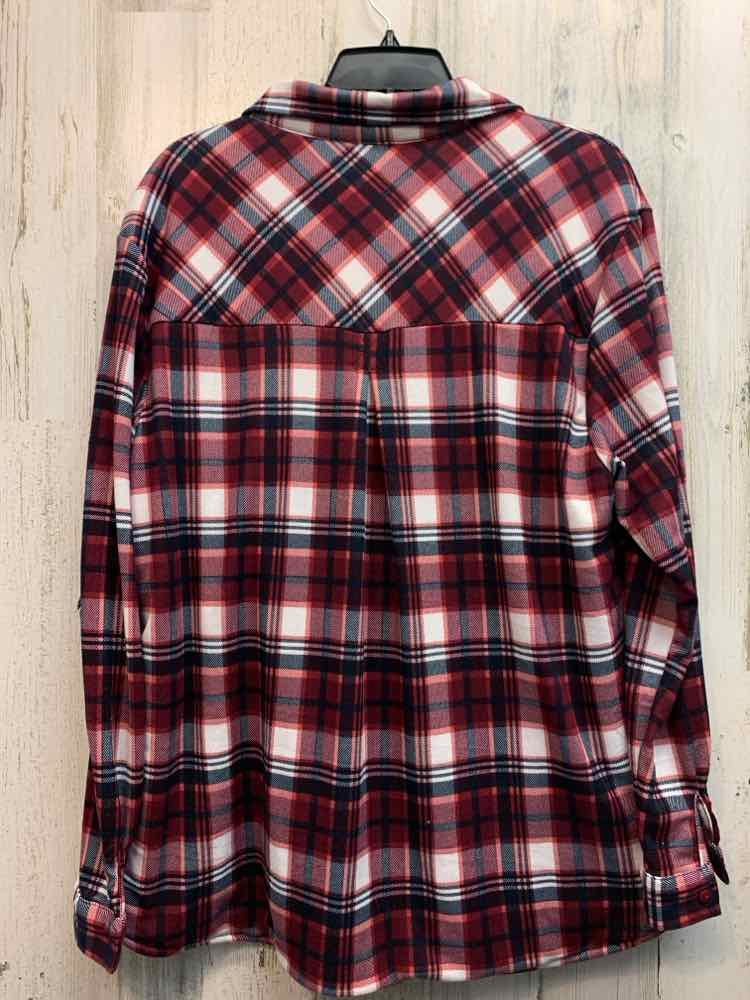 EDEN & OLIVIA PLUS SIZES Size 2X WINE/WHT/BLU Plaid LONG SLEEVES Shirt