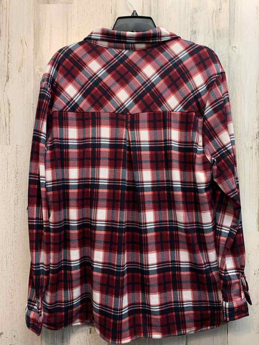EDEN & OLIVIA PLUS SIZES Size 2X WINE/WHT/BLU Plaid LONG SLEEVES Shirt