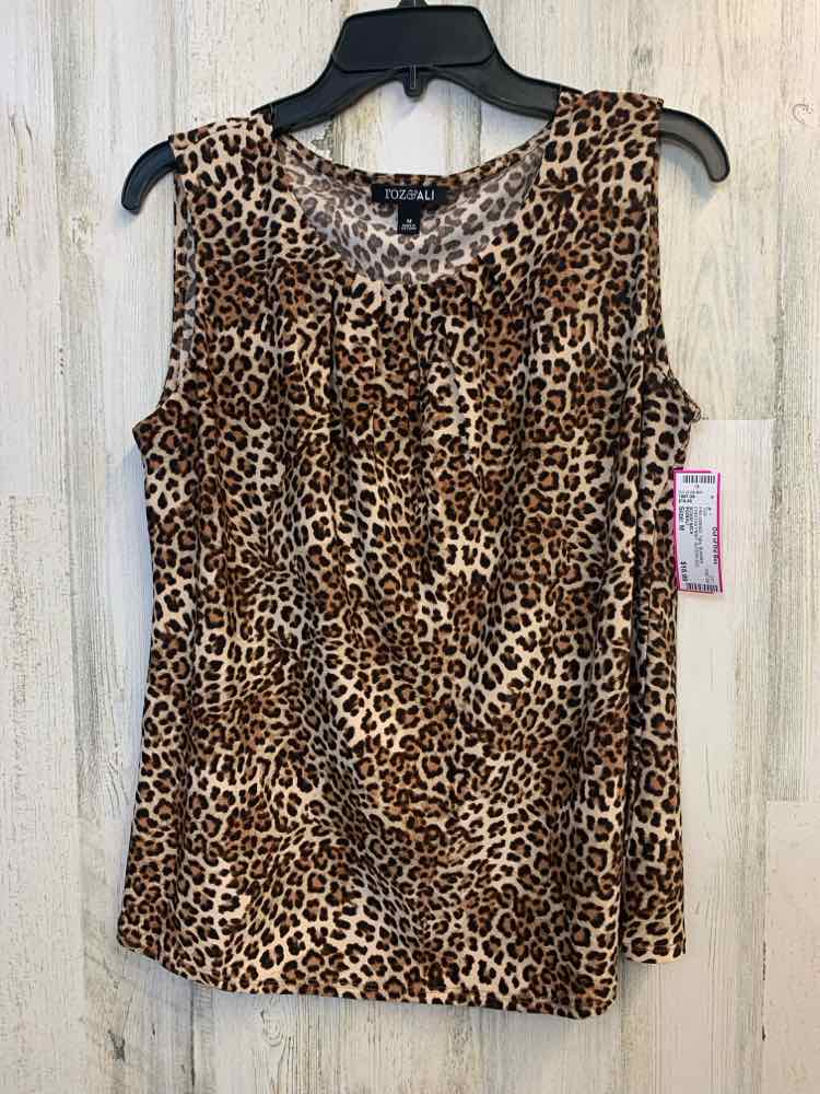 PRE-OWNED ROZ&ALI Tops Size M BLK/BRN CHEETAH PRINT SLEEVELESS TOP