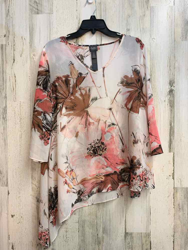 PRE-OWNED CHICOS Tops Size L WHT/PNK Floral 3/4 SLEEVE TOP