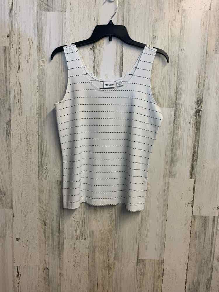 PRE-OWNED CHICOS Tops Size M WHT/BLK Stripe SLEEVELESS TOP